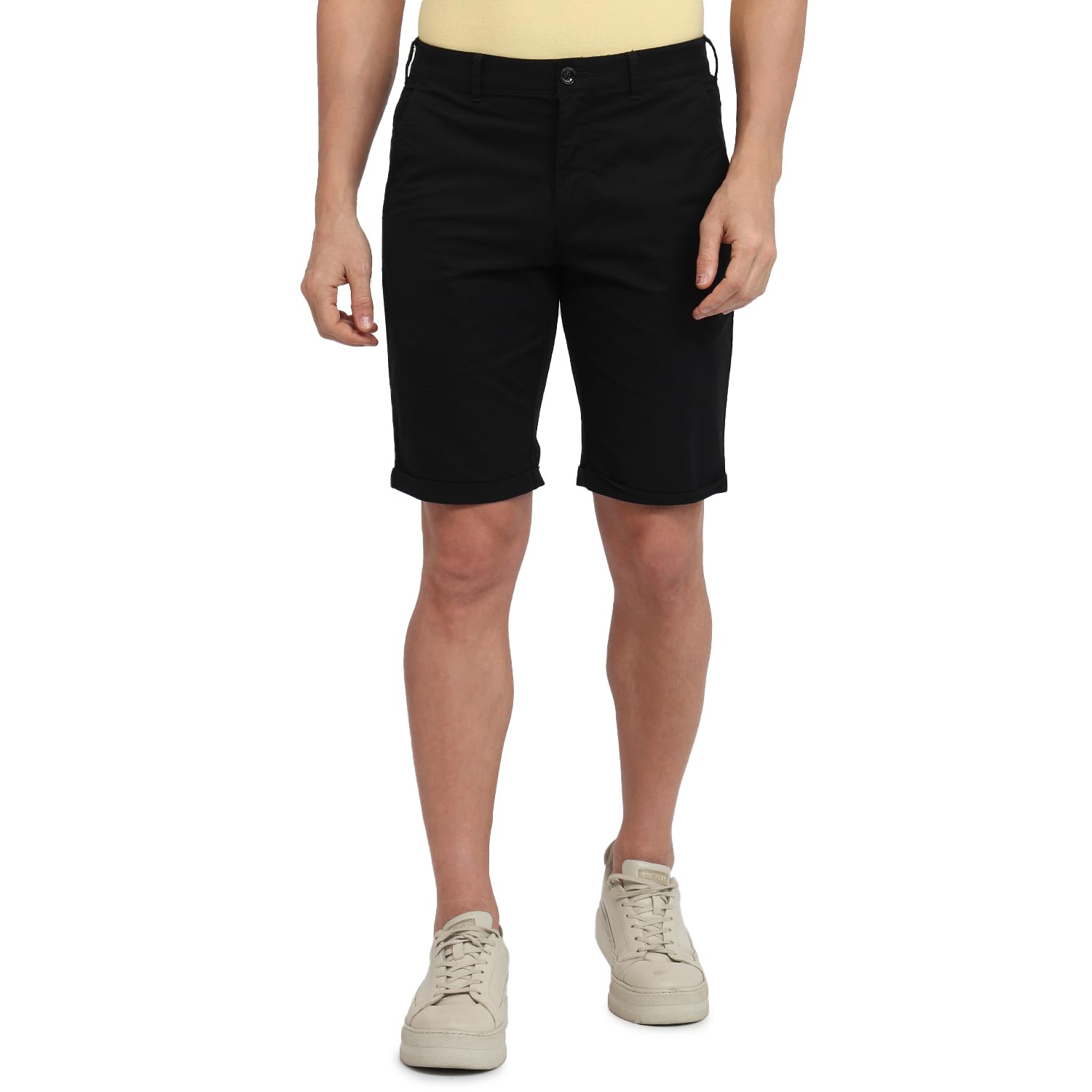 colorplus Men Regular Fit Solid Piece Dyed Pattern Cotton Blend Flat Front Casual Shorts-picture-18