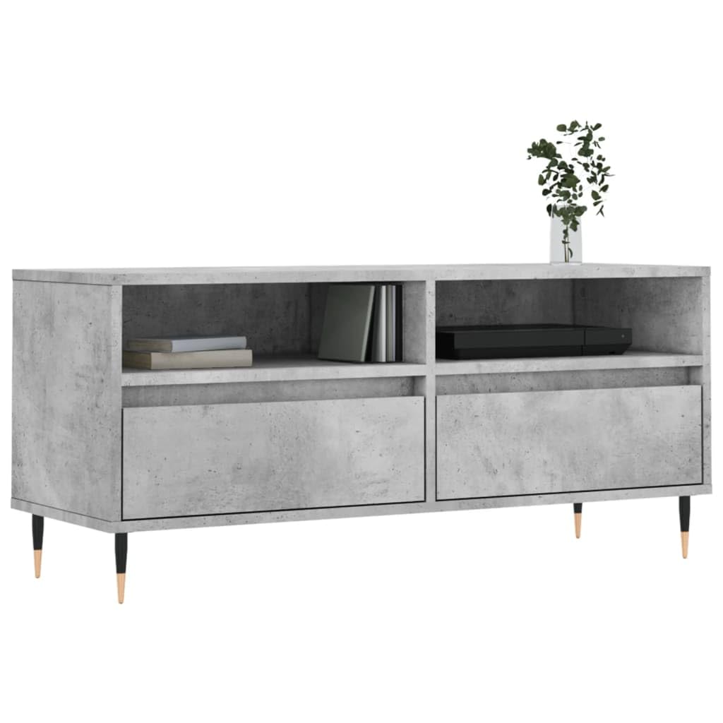 Mobile Porta TV Grigio Cemento in Legno Multistrato 100cm | Mobiletto basso per soggiorno e camera con 2 cassetti e gambe in ferro, ideale per organizzare DVD e decoder.