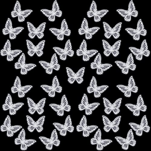 Chengu 40 Pcs Butterfly Lace Trim Double Layers Organza Butterfly Fabric Embroidery Butterfly Patches Wedding Bridal Dress Embroidered Appliques For Sewing Craft Diy Clothes Hair Accessories Party cover