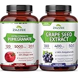 Zazzee Polyphenol Anti Aging Bundle | Antioxidant Rich 50:1 Grape Seed Extract and Super Concentrated Pomegranate Extract Capsules | Non-GMO Vegan & ISO Lab Tested