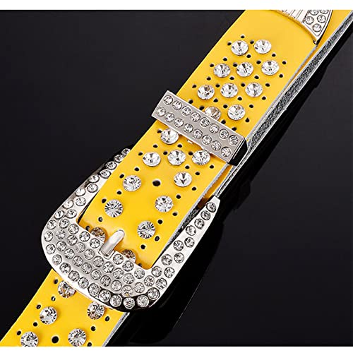 Rhinestone Belt for Women Men, Western Belts Cowgirl Cowboy Punk Studded Leather Belt for Jeans Dresses Pants,Yellow,105CM/31.5''2