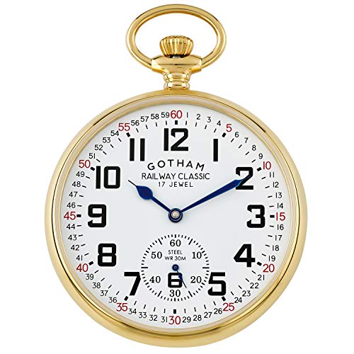 Gotham Men's Gold-Tone Stainless Steel Mechanical Hand Wind Railroad Pocket Watch # GWC14103G