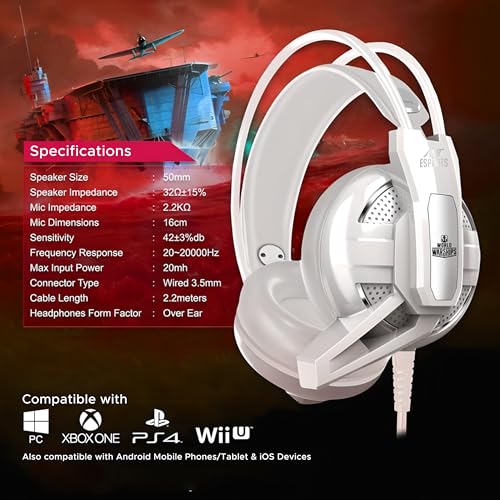 Image of Ant Esports H520W Lightweight Gaming Over Ear Wired Headphones with Mic| 3.5MM Jack |50 MM Drivers | Compatible with PC / PS4 / Xbox One /Nintendo /Mobile (White)