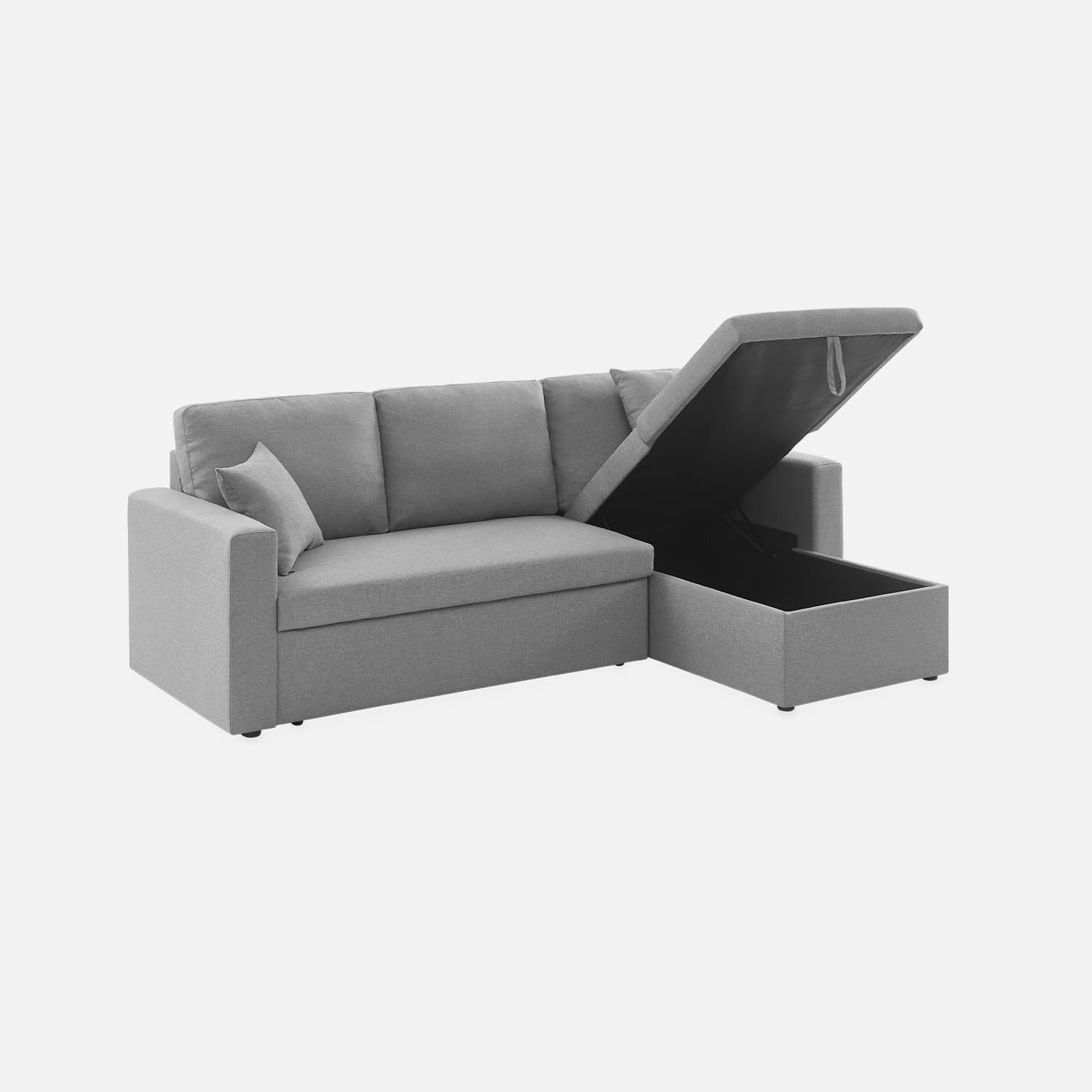 Alice's Garden sweeek - Canapé d'angle Smile Convertible réversible Compact 3 Places en Tissu Gris Clair. L 213.5 x P 136.5 x H 83cm. avec Coffre de Rangement