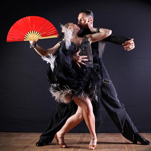 Image of Maitys Large Rave Fan Folding Handheld Fans 13'' Clap Fans for Line Dancing Clack Fan Holographic Festival Accessory for Martial Art Gift Performance, Includes 2 Pouch