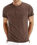 PEGENO Men's Casual Slim Fit Short Sleeve Henley T-Shirts Cotton Shirts VG-Brown-US XL