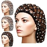 MTLEE 4 Pieces Snoods for Women Hair Net Pearl Crochet Mesh Hairnet Mesh Rayon Knit Hair Wrap Cover for Sleeping