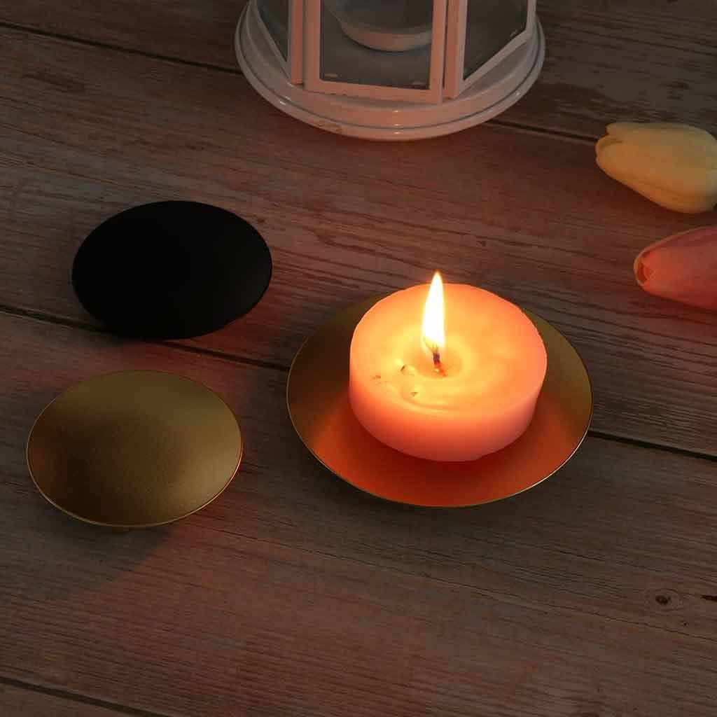 Regalo Decorazione per la casa Ornamento di nozze Portacandele in oro nero Candelabro artigianale in ferro battuto Candeliere a piatto rotondo (A 4,5 cm)