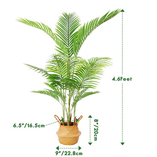 Ferrgoal Artificial Areca Palm Plants 55 Inch Fake Dypsis Lutescens Tree with 15 Trunks in Pot and Woven Seagrass Belly Basket Perfect Faux Plant for Home Indoor Outdoor Office Modern Decor Green - Thumbnail 5