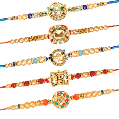 Image of De Marquis 5 Rakhi Set, 1 Roli-Chawal Pack, 1 Greeting Card for Brother /Bhai /Bhaiya /Bhabhi /Kids (HAPPY RAKSHA BANDHAN)