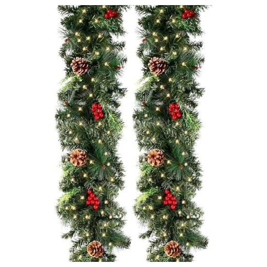 270cm Guirlande Sapin Artificiel Nëol Lumineuse Vert avec 50 LEDs,230 Tete,Pomme de pin Fruit Rouge,Couronne Sapin Noël pour décoration Cheminée Porte Escalier (270CM, Guirlande avec LED)