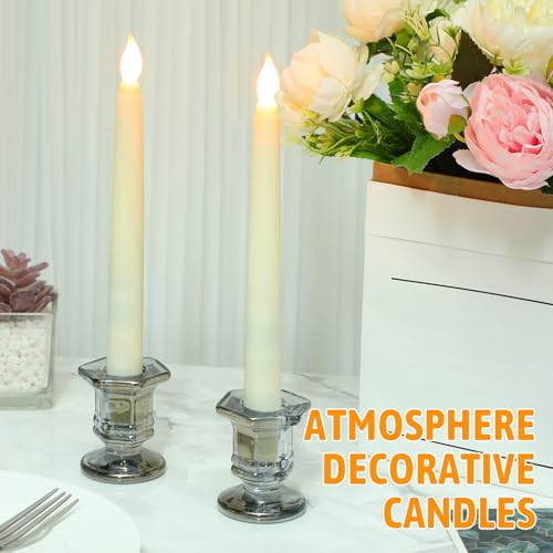 Image of Baquler 100 Pcs 8.5 Inches Flameless Taper Candles Bulk Battery Operated Taper Candles Ivory LED Candlesticks Flickering for Christmas Wedding Home Decor
