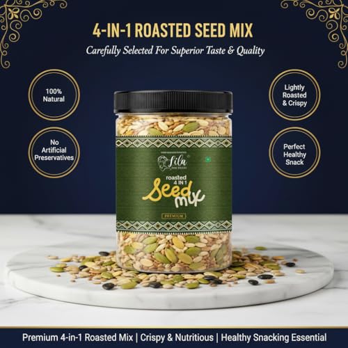 Image of LILA DRY FRUITS Roasted Seeds Mix 4in1 1 Kg | Pumpkin Sunflower Watermelon Flax Seed Crunchy Healthy Seeds Combo Pack | Daily Nutrition & Snacking Mix Perfect for Gifting