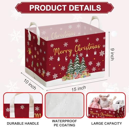 Image of Christmas Tree Storage Basket with Snowflakes, Christmas Decorative Clothes Storage Cube for Nursery , Waterproof Rectangular Toy Box for Boys Girls, Christmas Gifts Storage Box, Winter Party Supply