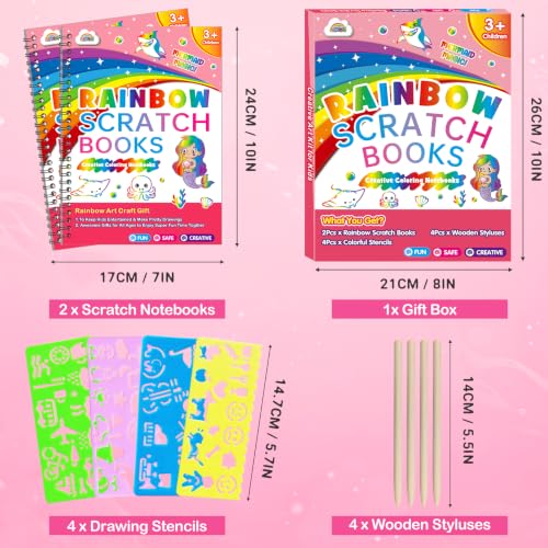 Image of ZMLM Scratch Paper Art Craft: 2 Pack Rainbow Scratch Set for 3 4 5 6 7 8 9 10 Years Old Girls Boys Students Drawing Coloring Black Magic Art Supplies Kits Gifts School Birthday Party Toys (Mermaid)