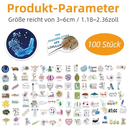100 Stück Biologie Labor Aufkleber, Vinyl Cartoon Student Wissenschaftlich Aufkleber, Biochemie Geeignet für Laptop,Auto, Gepäck, Skateboard, Motorrad