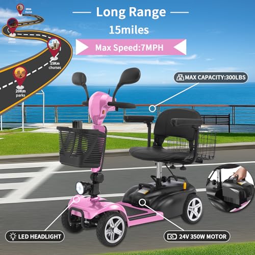 Image of Mobility Scooter for Seniors /Adults,20 /35 Miles up to 300lbs Capacity, 4 Wheels Mobility Scooters 350W 7MPH,USB Charging Detachable Lithium Battery with Rear Mirror