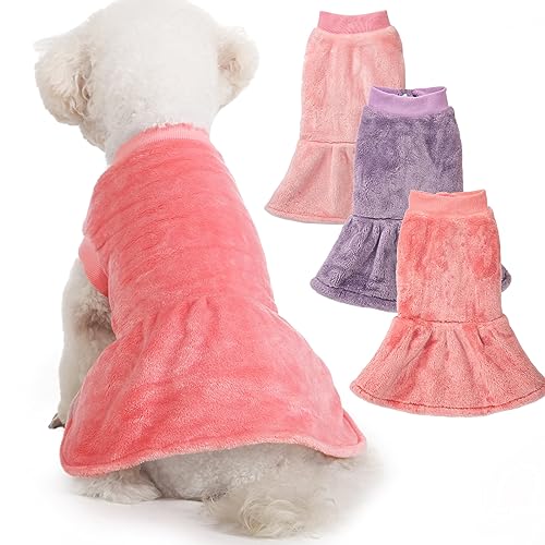Image of FabriCastle Dog Dress Clothes, 3-Pack Sweaters XS Small for Dogs Girl & Cats, Ultra Soft Warm Pet Coats for Winter, Female Puppy Apparel, Doggy Outfits XXS - XL (Pink,Violet,Rosepink, Small)