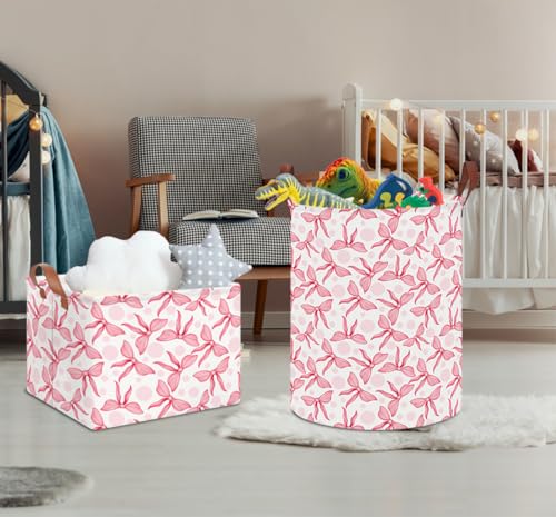 Image of Bowknot Waterproof Laundry Hamper, Baby Nursery Hamper, Clothes Organizer Basket, Room Decor with Portable Design and Foldable (Pink Bowknot)