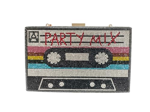 Women Retro Radio Shape Crossbody Bag Rhinestone Metal Vintage Evening Clutch Purses