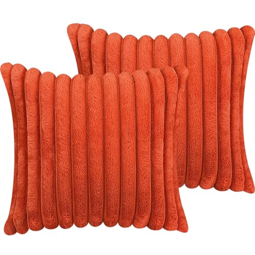 24x24 Pillow Covers, Decorative Faux Fur Throw Pillow Covers for Couch, Sofa Soft Fluffy Pillow Cover with Velvet Back for Living Room, Neutral Home Décor Accent for Bed - Burnt Orange