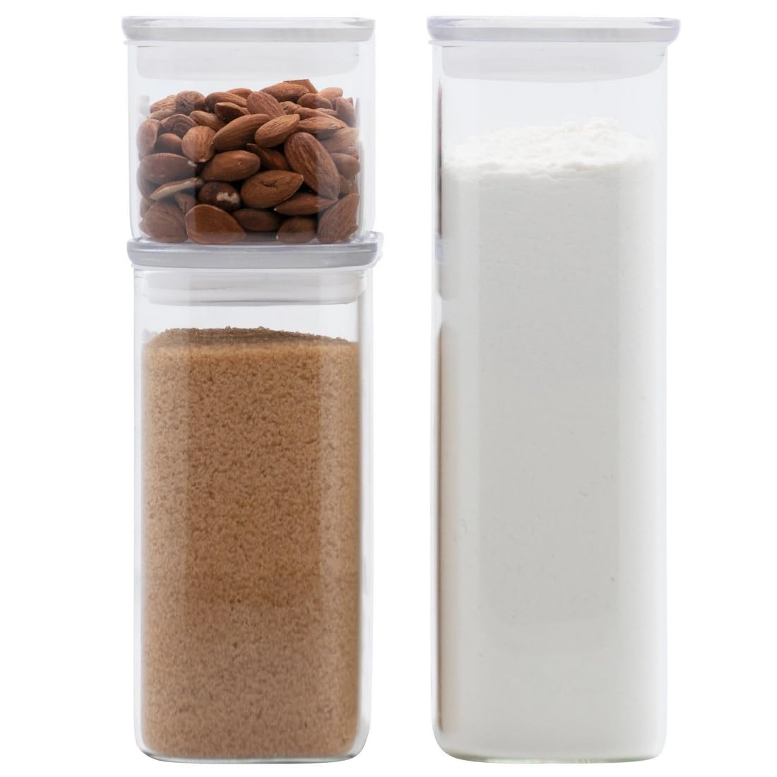 Pebbly - Coffret de 3 Boîtes de Conservation Hautes et Rectangulaires en Verre avec Couvercles en Verre - 470 ml, 1,2 L et 1,8 L - Un Rangement Optimisé pour une Cuisine Organisée