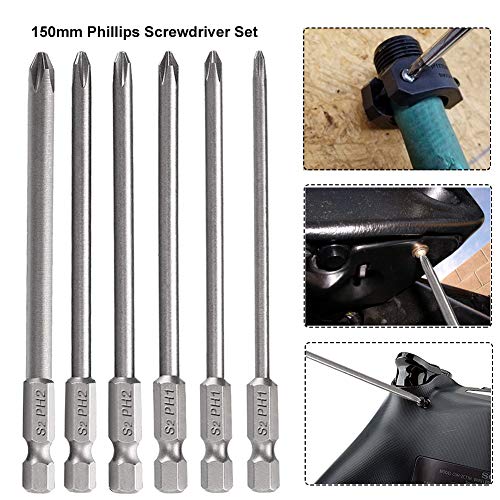 Image of Saiper 6pcs Magnetic Cross Head Screw Driver Bit 1 /4 Inch Hex Shank Phillips Screwdriver Set Bits Power Tools, 150mm / 5.9-inch Length