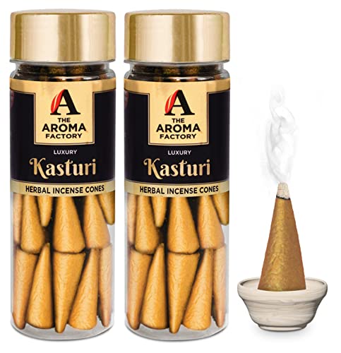 Image of The Aroma Factory Incense Dhoop Cone for Puja, Kasturi (100% Herbal & 0% Charcoal) 2 Bottles x 30 Cones
