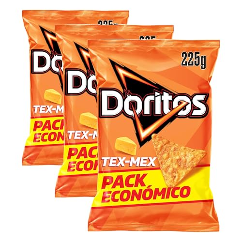 Doritos Tex Mex, Nachos con sabor a queso, Producto de Aperitivo, bolsa familiar, 225 gr (Paquete de 3)
