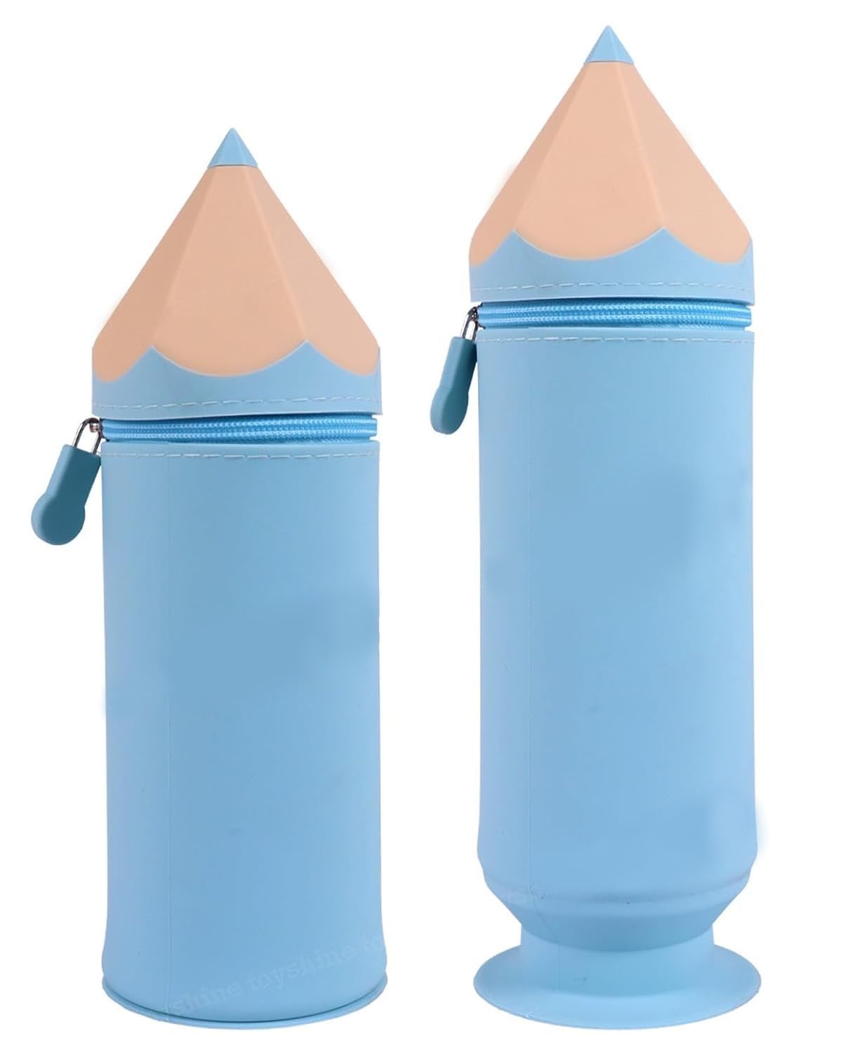 Cots and Cuddles Pencil Shape Soft Silicone Stationary Zip Pouch for School & Office Supplies for Kids & Adults (Sky Blue)