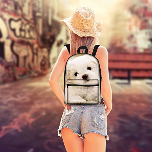 FOR U DESIGNS Kids Travel School Backpack Shoulder Bag for Girls Cute White Puppy Dog Print2