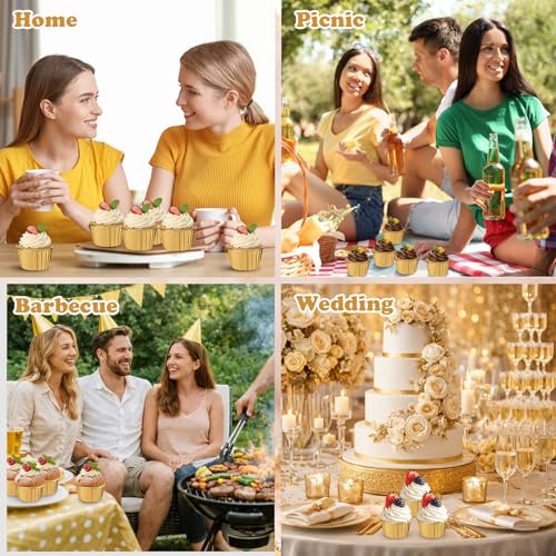 Image of 600 Pack Gold Cupcake Liners Bulk Disposable Foil Muffin Cup