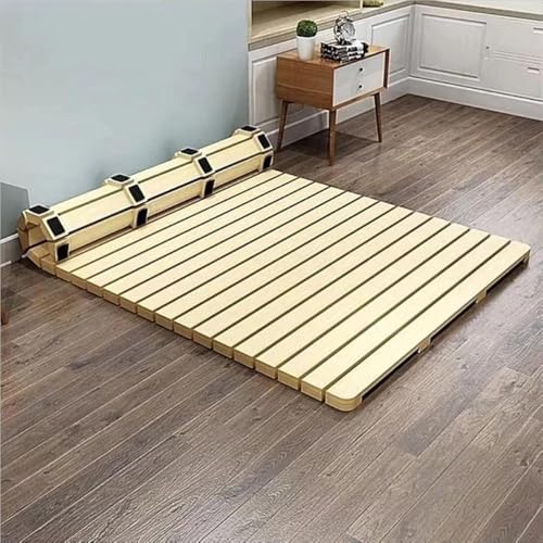 Marco de cama plegable portátil, tablero duro rodante que ahorra espacio, diseño de listones, ligero y fácil de mover para dormitorios pequeños y salas de estar