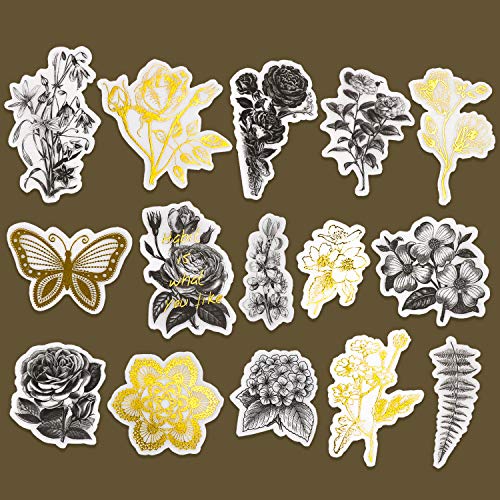 Knaid Botanical Large Gold Foil Stickers Set (120 Pieces) - Flower and Leaves Washi Sticker for Scrapbooking, DIY Arts Crafts, Album, Bullet Journaling, Planners, Calendars and Notebook