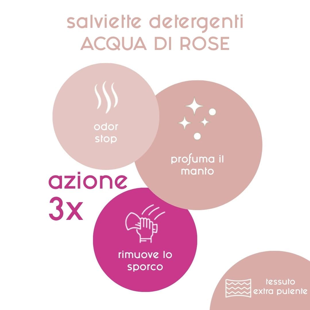 Inodorina Salviette per Cani, Gatti e Cuccioli Everyday (12 Confezioni da 40 Pezzi, Acqua di Rose) – Salviettine per Animali in Tessuto Resistente con Odor Stop – Azione idratante ed emolliente