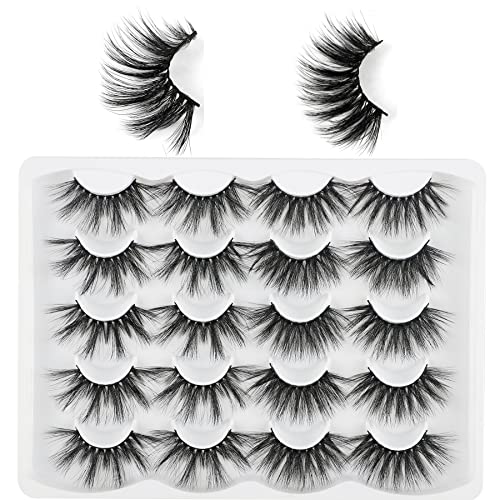 False Eyelashes Fluffy 10 Pairs Volume Lashes Dramatic 25MM 2 Styles Mixed Lsahes FANXITON 3D Faux Mink Lashes