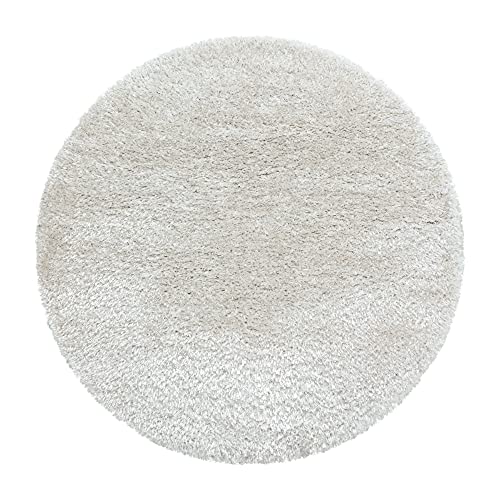 Carpetsale24 Teppich Wohnzimmer Shaggy Einfarbig Design 120 cm Rund Natur - Hochflor Teppich...