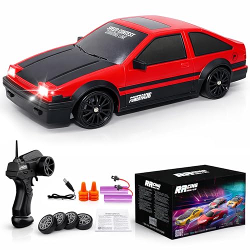Remote Control Car RC Drift 2.4GHz 1:24 Scale 4WD 15KM/H High Speed Model Vehicle with LED Lights...