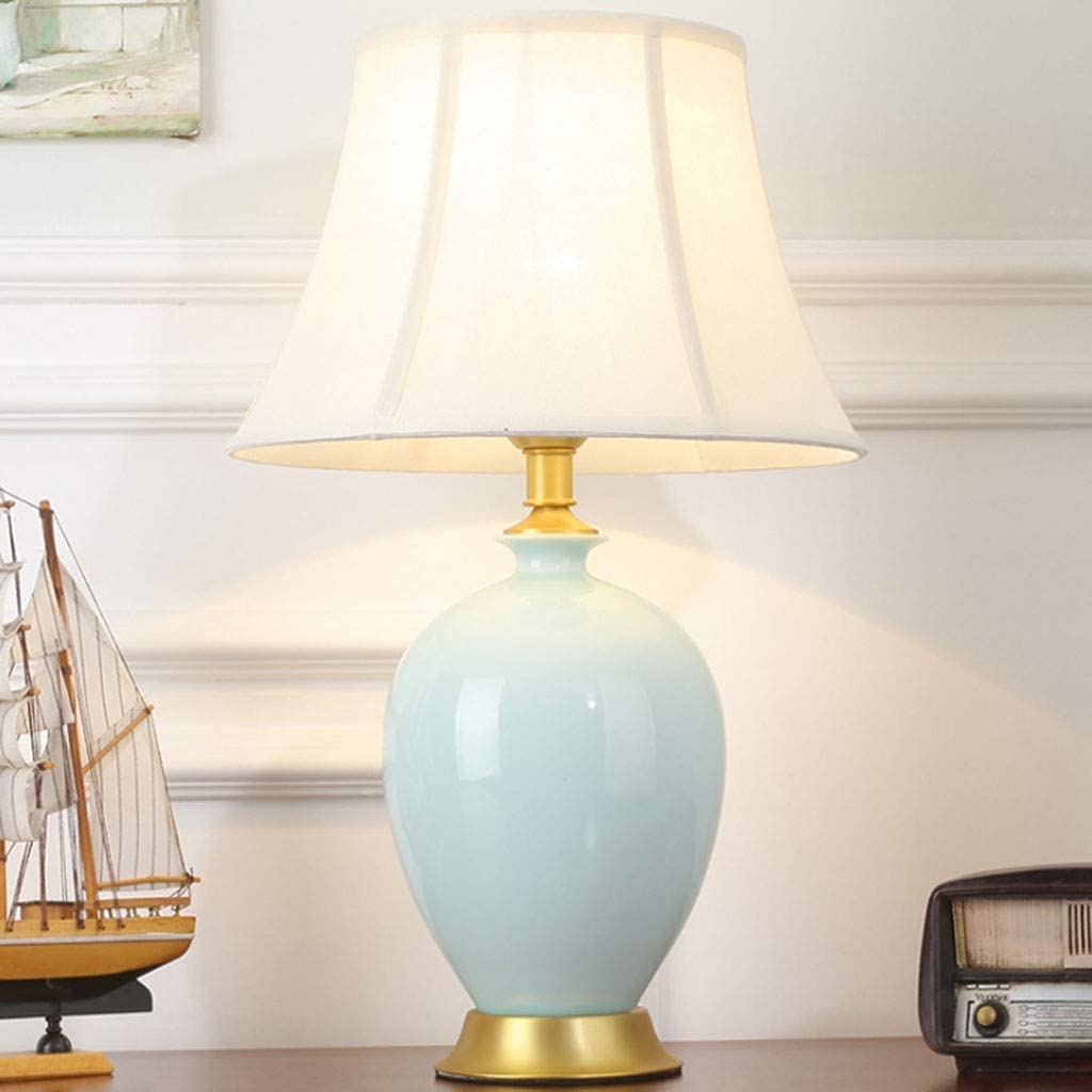 Lampa Stołowa Lampy Stołowe Do Salonu Lampka Nocna Prosty Abażur Z Tkaniny Lampa Do Sypialni Nowoczesna Ceramiczna Lampa Nocna Z Miedzi Lampa Biurkowa Sypialnia Salon Lampka Nocna, Włącznik Przycisko