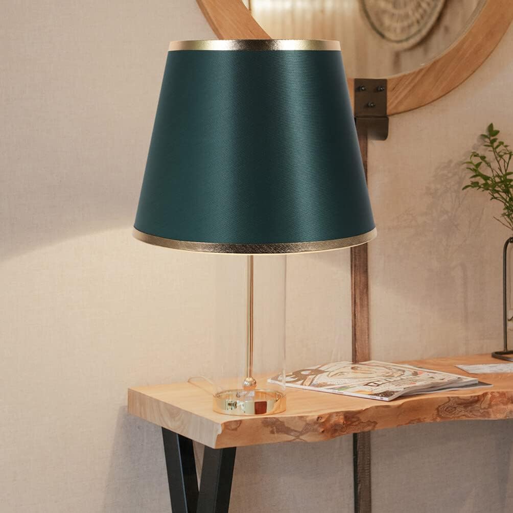 FRCOLOR Cloth Lampshade Drum Chandelier Fabric Lampshade E27 Socket Desk Lamp Shade Replacement Light Shade Desk Lamp Cover for Hanging Table Lamp Floor Light Dark Green
