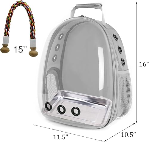Miniatura 2 de Mochila portadora para pájaros, mochila de viaje para pájaros pequeños, para periquitos, loros, cacatúas, conure, con bandeja de acero inoxidable y