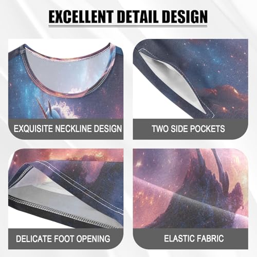 ALAZA Magical Unicorn Cloud Galaxy Space Pajamas Set Short Sleeve Cotton Sleepwear Summer Pjs 2 Piece 5-14Y4