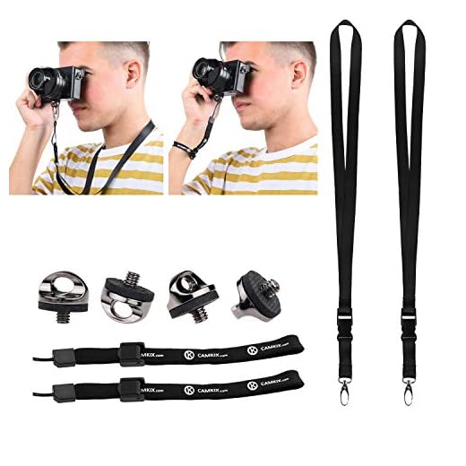 Set di 4 Viti di Montaggio ad Installazine Rapida per Treppiede per Fotocamera, 2 Cordini e 2 Cinturini da Polso – Per Connettere la Vostra Telecamera in Modo Rapido – Cinturino Regolabile