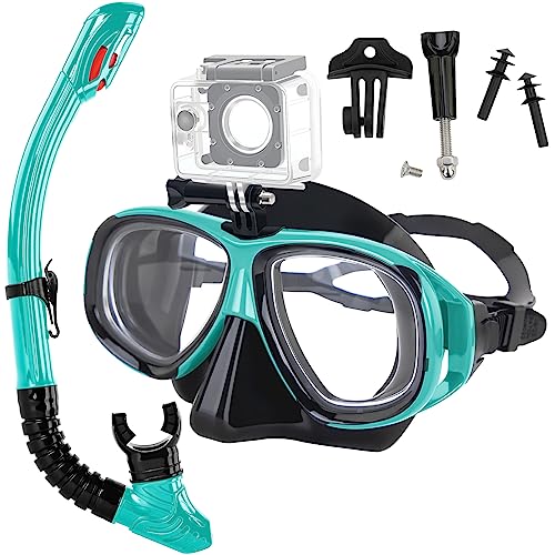 Equipo de snorkel para miopes iGym para adultos, máscara de buceo profesional con snorkel de silicona, antiniebla y montura para cámara desmontable