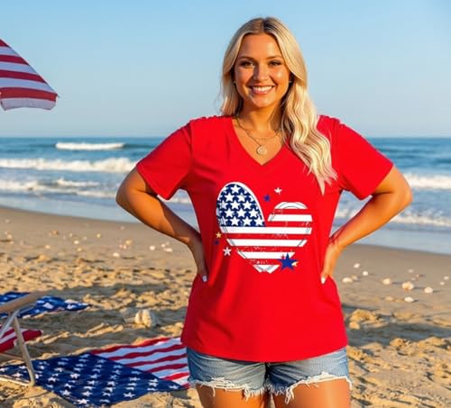 Image of ForHailey Women's Plus Size Short Sleeve Tee Shirt V Neck Basic Ladies Loose Fit T Shirt 1X-5X