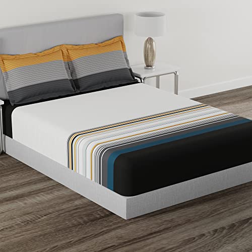 Image of myTrident Home Essential Stripe Collection 144 TC, 100% Cotton Bedsheet with 2 Pillow Cover, King Size - 274 x 274 cm, Bretton