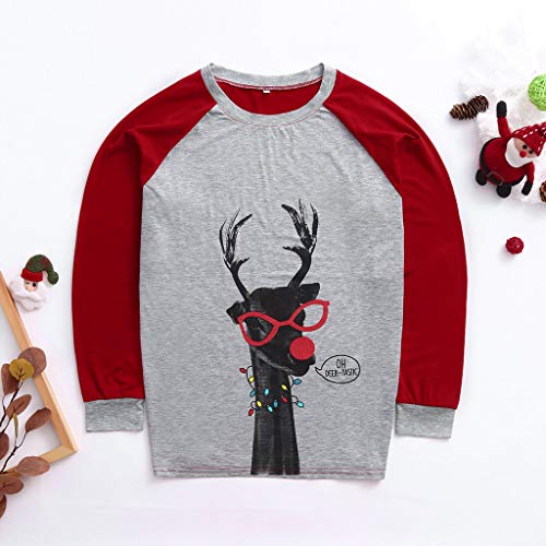 Shan-S Christmas Matching Family Pajamas PJ\'s, Xmas Deer Printed Long Sleeve T Shirt +Red Plaid Pants Sleepwear Loungewear Homewear 2 PCS Suit