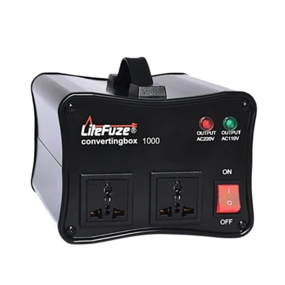 LiteFuze 1000W Voltage Converter Step-up/Down Auto Power Transformer - 110/120v to 220/240v - Heavy Duty – Circuit Breaker Protection – Converting Box Technology - Black