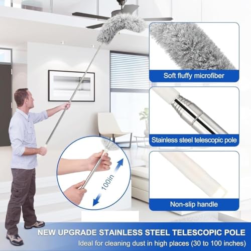 Image of 5-in-1 Fan Cleaning Kit with Extendable Rod | Microfiber Ceiling Fan Cleaner, Dusting Brush Set for Home, Wall, AC & Hard-to-Reach Areas (Fan dsuter kit)