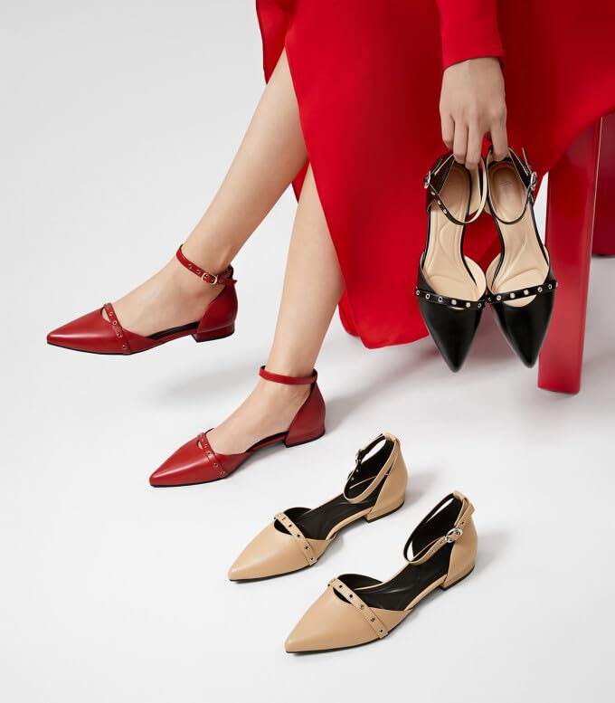 Arromic Flat Shoes for Women Pointed Toe Ankle Strap D'Orsay Flats2